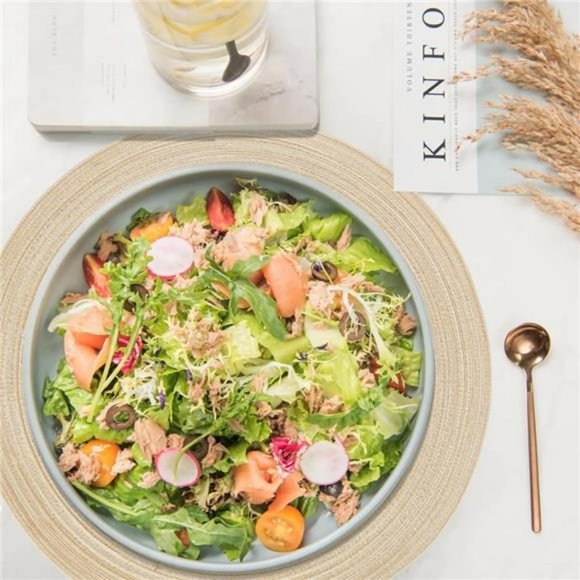 Round Placemat, Set of 4 Braided Washable Table Mats 15 Inches-Beige - Picture 2 of 6